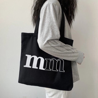 Túi tote vải canvas Đen in chữ mm typography Minimalist phong cách Ulzzang Hàn Quốc a-totb0003
