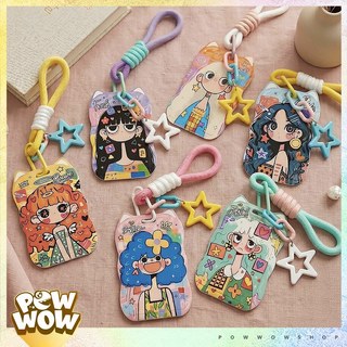 Bao Đựng Thẻ Nhân Viên Nhựa ABS Dạng Trượt Tai Mèo Phong Cách Hoạ Tiết Cô Gái Girl Cartoon Pastel Cute