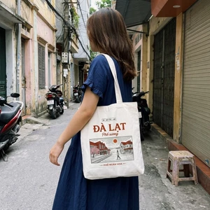 Túi tote canvas Mộc in hình du lịch ĐÀ LẠT vintage etching phố sương a-tota0243