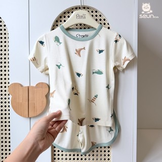 | SEUN KIDS | Bộ cộc tay bé trai bé gái visco lụa mát lạnh có in hình 8–35kg set mặc nhà đồ bộ thoáng mát