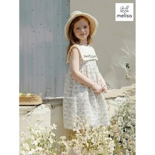 MLSDCC.7469 - Váy linen sát nách Melisa màu kem hoa dây cổ yếm trắng thêu size 2 - 11y