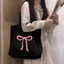 Túi tote vải canvas Đen in hình Nơ Ribbon hồng phong cách Ulzzang Coquette, size 35x40 a-totb0002