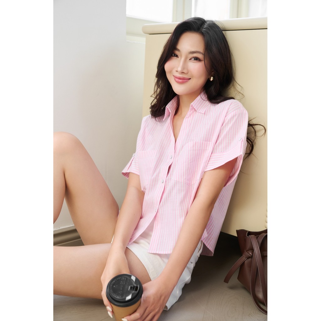 Sơ Mi Nữ Tay Ngắn Kẻ Sọc Chất Linen Thời Trang Trẻ Trung Ninomaxx 2506003
