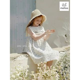 MLSDCC.7469 - Váy linen sát nách Melisa màu kem hoa dây cổ yếm trắng thêu size 2 - 11y