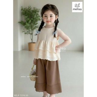 MLSBCC.7376 - Bộ Melisa áo ren kem + quần nâu ren size 2-12y