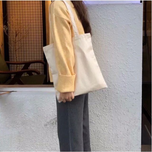 Túi vải tote nữ Canvas trơn Trắng KHÔNG khoá miệng SIZE 35x40 cm a-tota1960004
