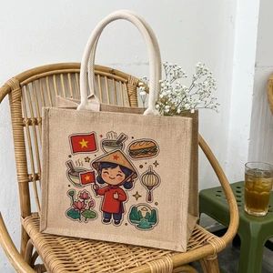 Túi Tote Vải Đay Hình Cô Bé Việt Nam Nón Lá Dễ Thương Phong Cách Tự Hào Dân Tộc Đi Học Đi Chơi a-tdayc0002