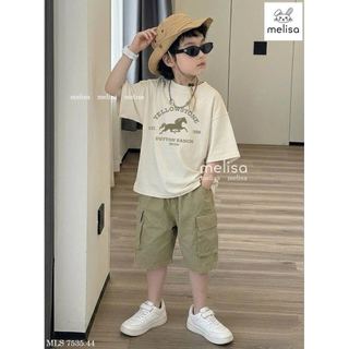 MLSBCC.7535 - Bộ Melisa áo kem in ngựa + quần rêu size 2-12y
