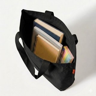 Túi tote vải canvas Đen in chữ mm typography Minimalist phong cách Ulzzang Hàn Quốc a-totb0003