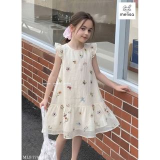 MLSDCC.7789 - Váy voan Melisa màu kem thêu hoa tay cánh tiên size 1 - 10y