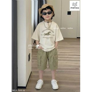 MLSBCC.7535 - Bộ Melisa áo kem in ngựa + quần rêu size 2-12y