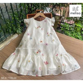 MLSDCC.7789 - Váy voan Melisa màu kem thêu hoa tay cánh tiên size 1 - 10y