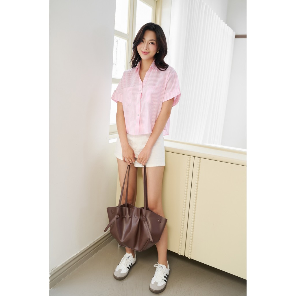 Sơ Mi Nữ Tay Ngắn Kẻ Sọc Chất Linen Thời Trang Trẻ Trung Ninomaxx 2506003