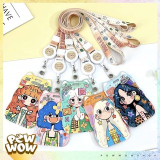 Bao Đựng Thẻ Nhân Viên Nhựa ABS Dạng Trượt Tai Mèo Phong Cách Hoạ Tiết Cô Gái Girl Cartoon Pastel Cute