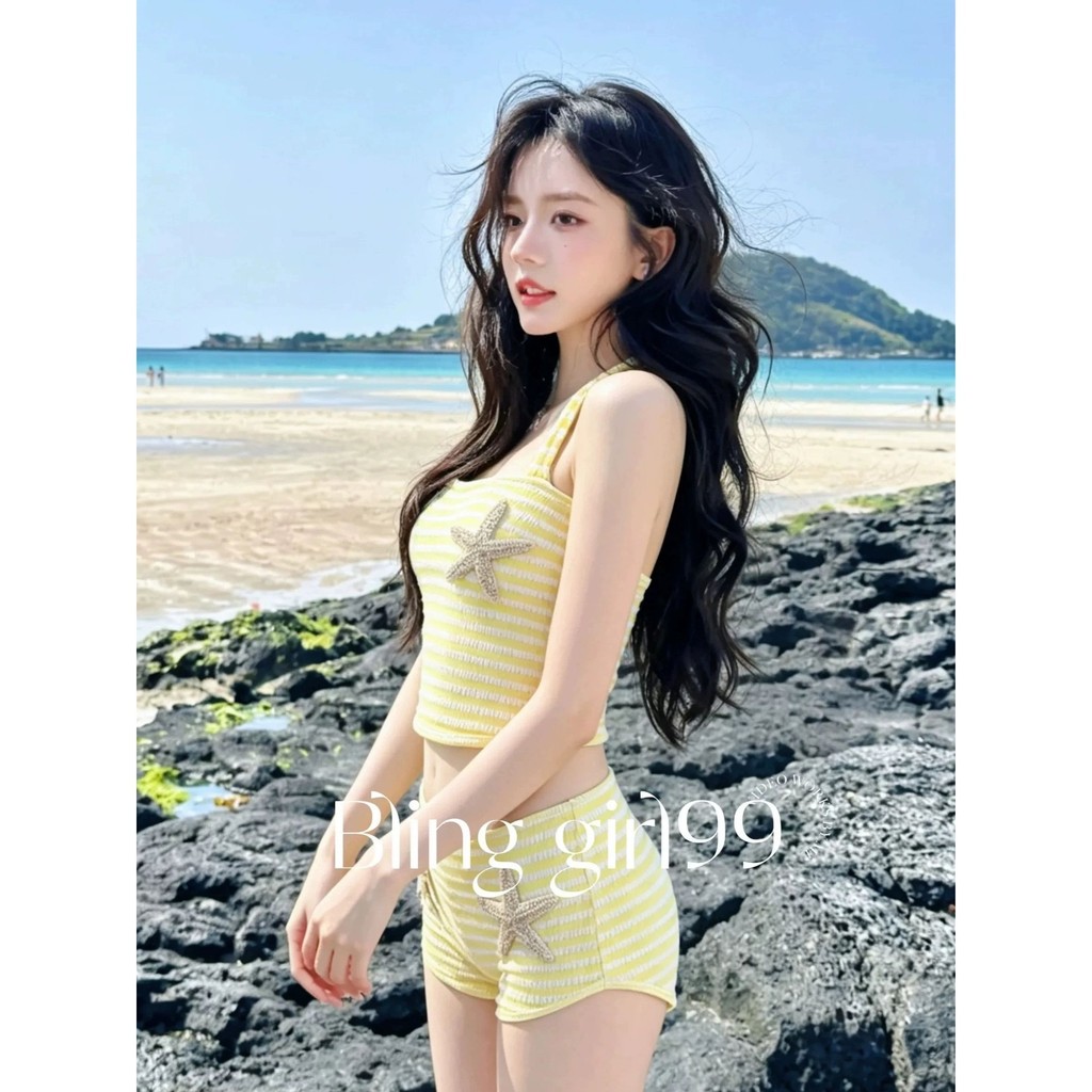[Starburst] Phong Cách Kỳ Nghỉ Sọc Sao Biển Dây Chia Đồ Bơi Nữ Bikini Phù Hợp Với Đồ Bơi