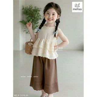 MLSBCC.7376 - Bộ Melisa áo ren kem + quần nâu ren size 2-12y