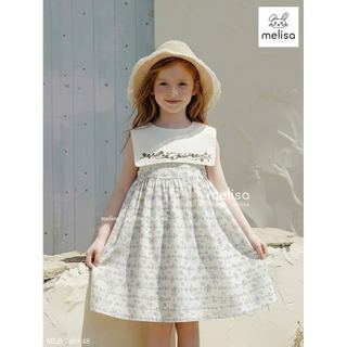 MLSDCC.7469 - Váy linen sát nách Melisa màu kem hoa dây cổ yếm trắng thêu size 2 - 11y