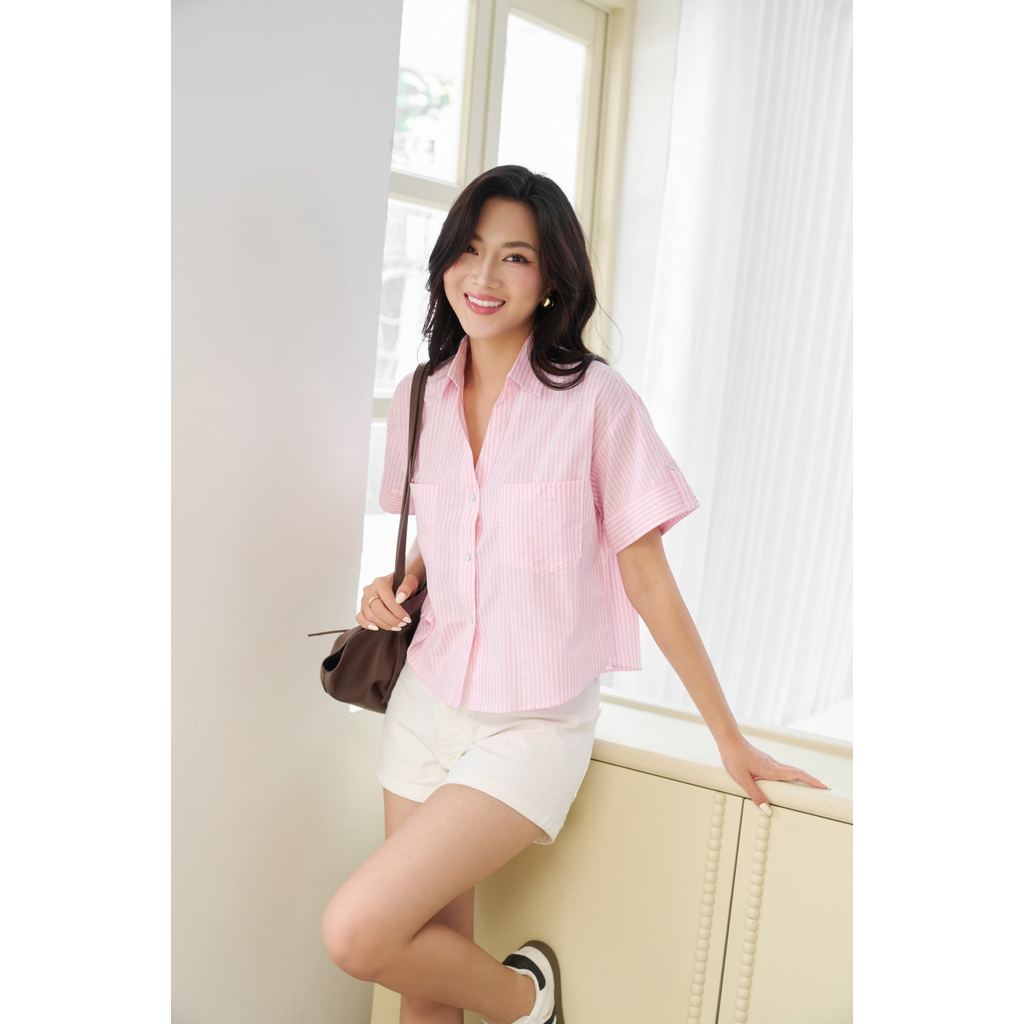 Sơ Mi Nữ Tay Ngắn Kẻ Sọc Chất Linen Thời Trang Trẻ Trung Ninomaxx 2506003
