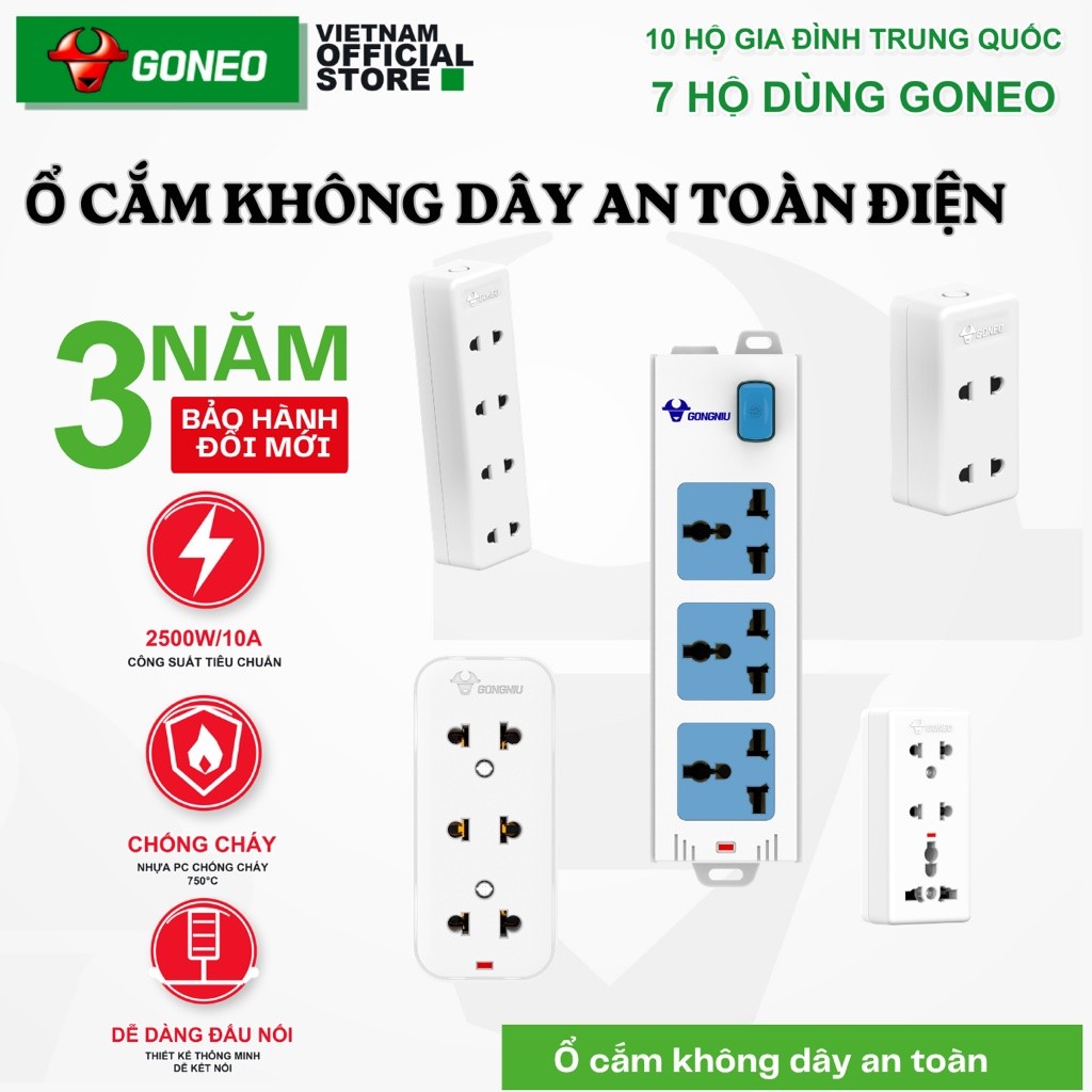 Ổ CẮM ĐIỆN không dây an toàn, chống cháy GONEO BẢO HÀNH 3 NĂM ĐỔI MỚI, đấu dây thông minh