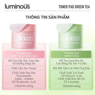 Toner Pad Colorkey Luminous Hỗ Trợ Cấp Ẩm, Làm Dịu Cho Da Dầu Mụn Hộp 60 Miếng