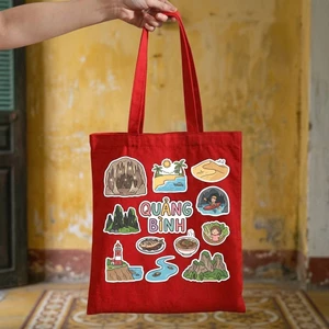 Túi tote vải canvas Mộc in hình du lịch QUẢNG BÌNH chibi sticker vương quốc hang động kỳ vĩ a-tuid0048