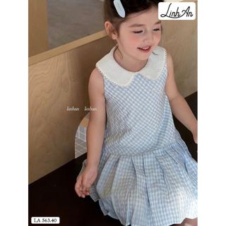 DLACC.563 - Váy thô Linh An kẻ caro xanh cổ sen trắng size 2 - 12y