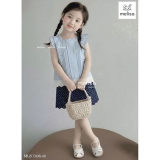 MLSBCC.7408 - Bộ Melisa áo xanh cánh tiên + chân váy chấm bi navy size 2-12y