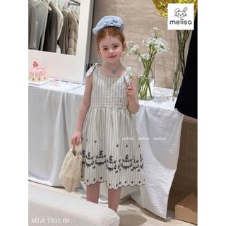 MLSDCC.7531 - Váy Melisa kẻ vai thắt nơ thêu hoa đen size 2-11y