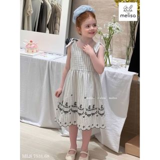 MLSDCC.7531 - Váy Melisa kẻ vai thắt nơ thêu hoa đen size 2-11y