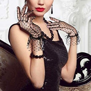 Găng tay ren lưới co giãn và váy cưới cho cô dâu, phù hợp trang phục dạ hội