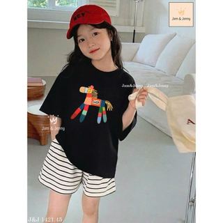 BJJCCĐ.1421 - Bộ Jam & Jenny áo đen ngựa + quần kẻ size 2-12y