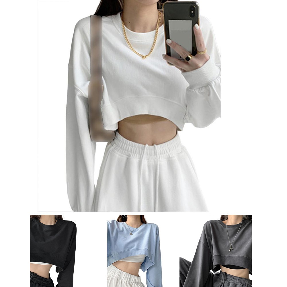 [COSYH] Áo Crop Top Crop Top dài tay dành cho nữ Áo thun dáng rộng