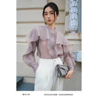 Sơ mi tơ nâu be bèo tay thiết kế Elise FF2410139TLORBR