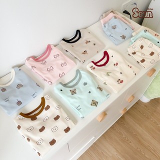 | SEUNKIDS | Bộ dài tay cotton Hàn bé gái bé trai bộ đồ cho bé