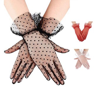 Găng tay ren lưới co giãn và váy cưới cho cô dâu, phù hợp trang phục dạ hội