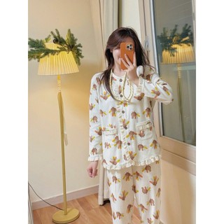 BM2508PJ02 - Pyjama Beemon vải tổ ong màu be họa tiết cho Mẹ freesize 50-65kg