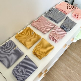| SEUNKIDS | Bộ dài tay borip bông sọc bé gái bé trai bộ đồ cho bé
