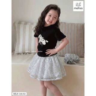MLSBCC.548 - Bộ bé gái Melisa áo đen in ngựa + chân váy kim sa size 2-12y