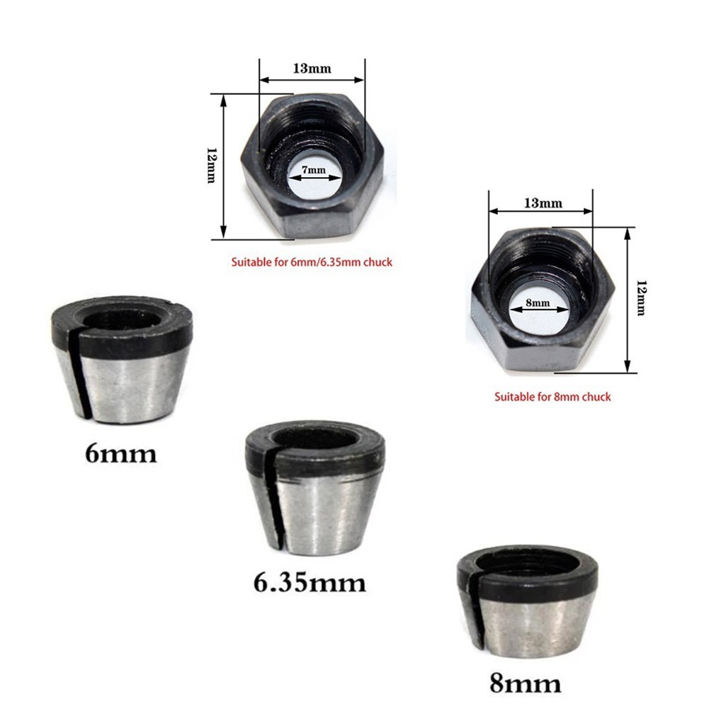 [Smellshi] Bộ chuyển đổi kẹp Collet 6mm / 6.35mm / 8mm có đai ốc để khắc máy cắt tỉa