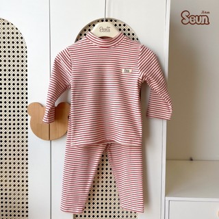 | SEUNKIDS | Bộ dài tay borip bông sọc bé gái bé trai bộ đồ cho bé