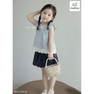 MLSBCC.7408 - Bộ Melisa áo xanh cánh tiên + chân váy chấm bi navy size 2-12y