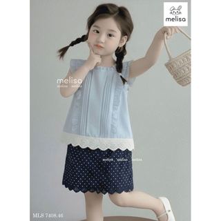 MLSBCC.7408 - Bộ Melisa áo xanh cánh tiên + chân váy chấm bi navy size 2-12y