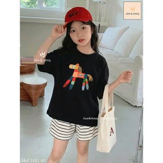 BJJCCĐ.1421 - Bộ Jam & Jenny áo đen ngựa + quần kẻ size 2-12y