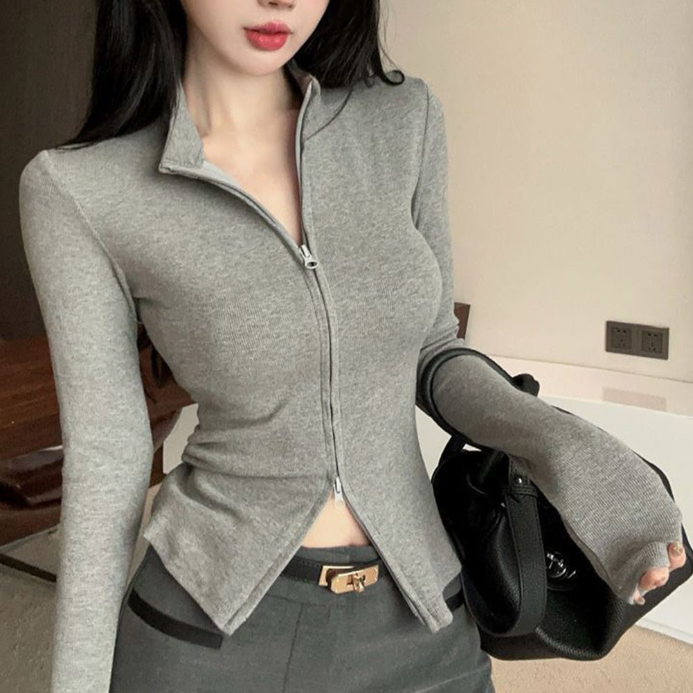 [COSYH] Áo Len Cardigan Cổ Đứng Dây Kéo Đôi - Phù Hợp Nhiều Tình Huống
