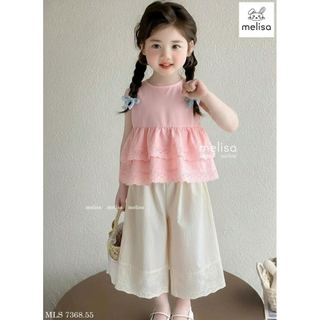 MLSBCC.7368 - Bộ Melisa áo hồng sát nách + quần ren kem bé gái size 2-12y