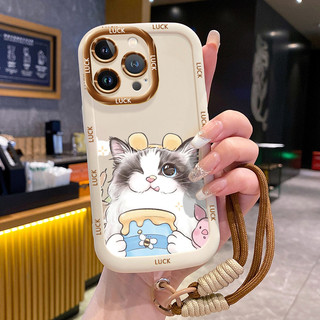 Ốp Lưng iPhone 14 14 Pro 14 14 Pro Max 15 15 Pro 15 Pro Max Case Với Lanyard Mèo Hoạt hình