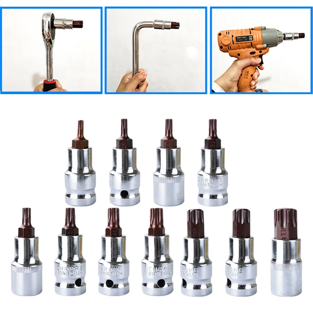 [Smellshi] 1 Mũi tuốc nơ vít đầu Torx T20-T70 Torx Bit Ổ cắm 1 / 2 inch Cờ lê ổ cắm