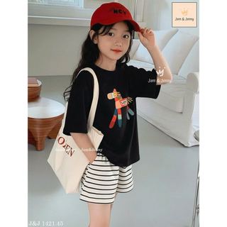 BJJCCĐ.1421 - Bộ Jam & Jenny áo đen ngựa + quần kẻ size 2-12y