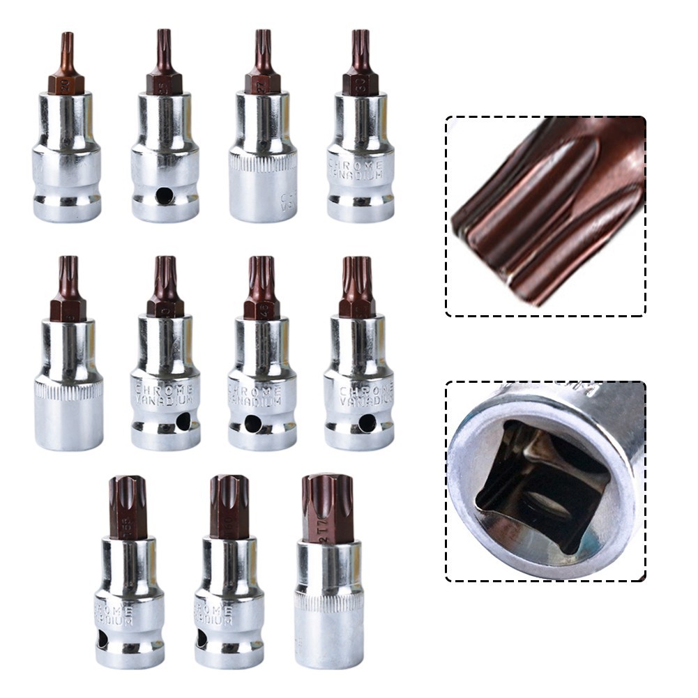 [Smellshi] 1 Mũi tuốc nơ vít đầu Torx T20-T70 Torx Bit Ổ cắm 1 / 2 inch Cờ lê ổ cắm