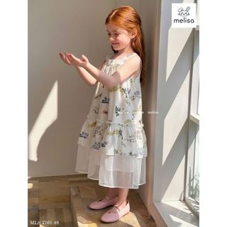 MLSDCC.7761 - Đầm 2 dây Melisa hoa chân phối voan trắng size 2-11y